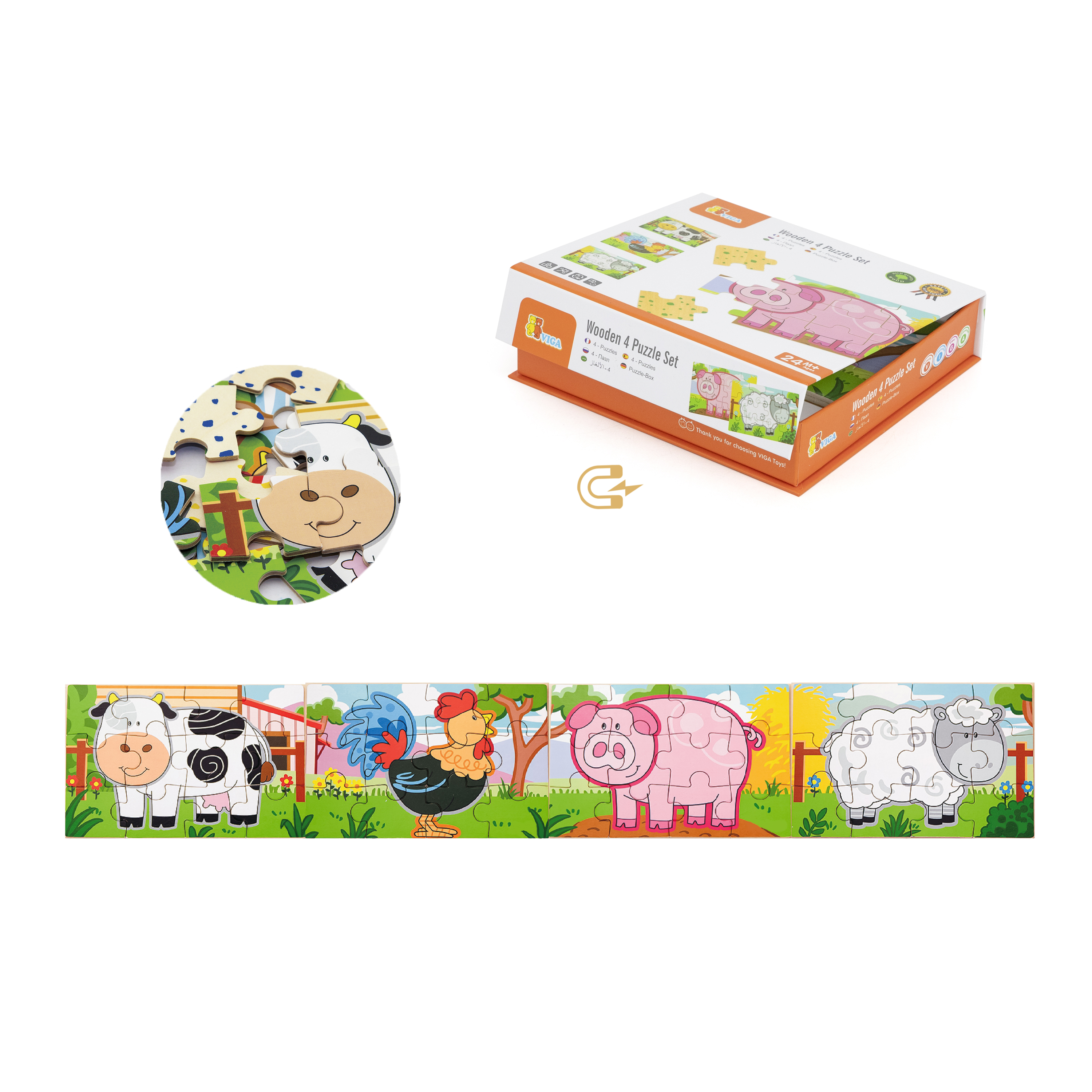 Viga Toys neli taluteemalist puslet
