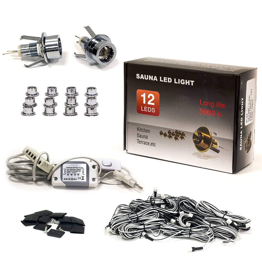 Sauna Led Light Set, 12 Silver Bulbs with Lenses, Warm White Light Sauna Led Light Set, 12 Silver Bulbs with Lenses, Warm White Light